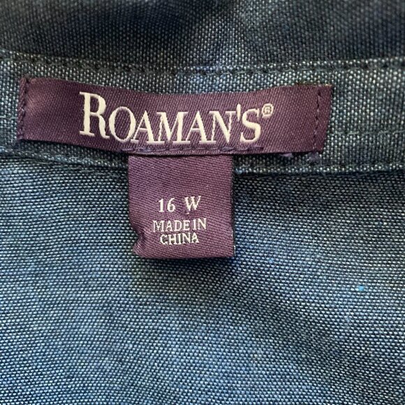Roaman's Cotton Chambray Long Sleeve Button Front Tunic Top Plus Sz 16W Blue 88C - Picture 7 of 9